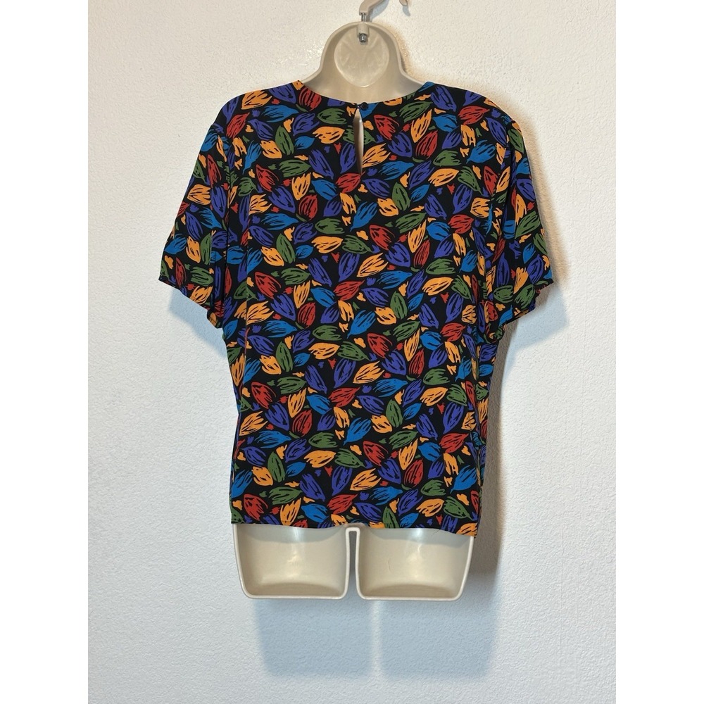 Vintage Anna and Frank 100% Silk Colorful Blouse Short Sleeve Top Large Boxy - Picture 3 of 6